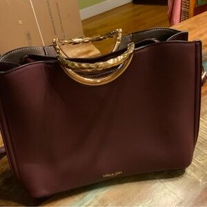Lulu Grey Burgundy Tote with Gold Accents